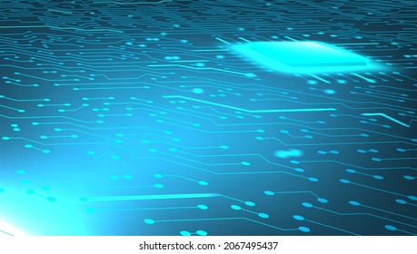 Electronic Circuit Board With Blue Chip. EPS10 Vector