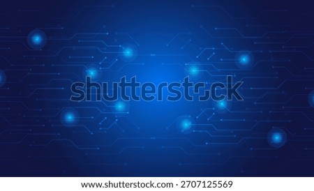 Electronic circuit board blue digital technology background with computer processors cpu, wires, and motherboard chip.