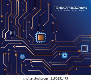 electronic circuit board digital chip motherboard. dark blue background