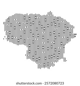Electronic circuit board forming Lithuania map, symbolizing digitalization, technology and innovation