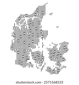 Electronic circuit board forming the map of denmark, representing digitalization, technology and innovation