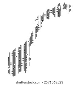 Electronic circuit board forming norway map, symbolizing technology, innovation and digitalization