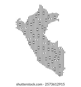 Electronic circuit board forming Peru map, symbolizing technological advancement, digital infrastructure, and innovation within the country