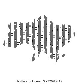 Electronic circuit board forming Ukraine map is representing digitalization, technology, and innovation in the country