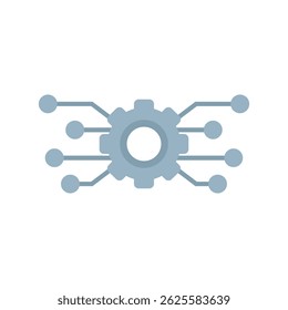 Electronic circuit board with gear showing digital technology concept, flat vector icon