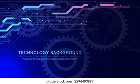 Electronic circuit board with gear wheel for digital engineering concept. Abstract futuristic technology innovation background design. Vector illustration.