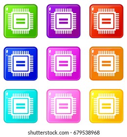 Electronic circuit board icons of 9 color set isolated vector illustration