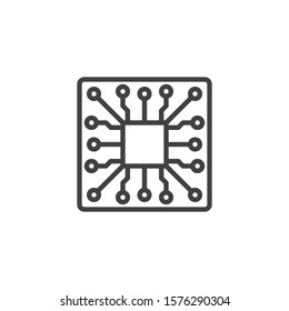 Electronic circuit board with processor line icon. Microchip linear style sign for mobile concept and web design. CPU, Processor outline vector icon. Symbol, logo illustration. Vector graphics