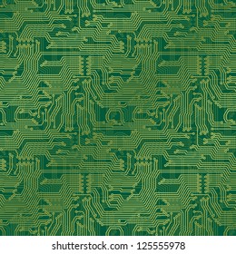 Electronic circuit board. Tileable seamless repeating vector background. Continuous pattern left, right, up and down