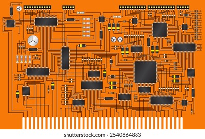 Fundo vetorial da placa de circuito eletrônico, peças elétricas, placa de circuito