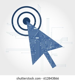 Electronic circuit branching from a computer arrow. Clean design.