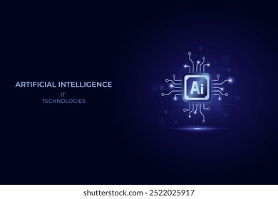 Electronic circuit chip processor, Smart technology artificial intelligence AI, Vector illustration icon gradient blue. Banner IT technology artificial intelligence.