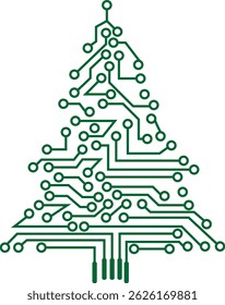 Electronic Circuit Christmas Tree icon. circuit board christmas tree on a white background. logo triangle circuit board tree. 