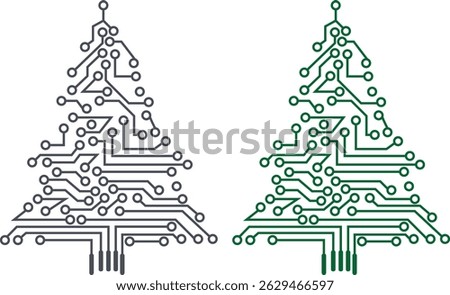 Electronic Circuit Christmas Tree Icon Set. christmas tree circuit board christmas tree circuit board. black. green. in modern design. vector illustration