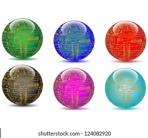 Electronic circuit colored globe.Vector
