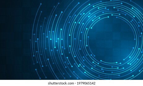 Elektronisches Schaltkreisdesign mit kreisförmigem Stil auf dunkelblauem Hintergrund.