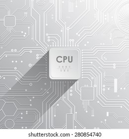 Electronic Circuit Design With CPU And Long Shadow Vector Illustration