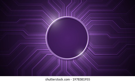 Electronic circuit design that leaves the center blank circled on a dark purple background.