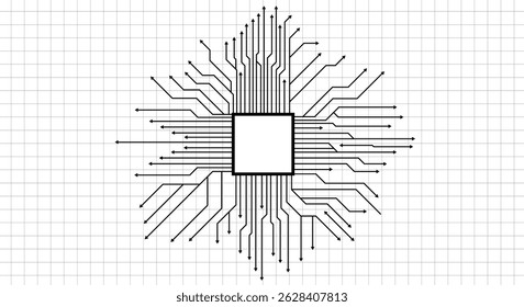 Electronic circuit with empty space on white background. 
