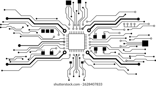 Electronic circuit with empty space on white background. 