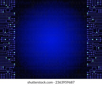 Electronic circuit frame on binary code background. High tech concept. Digital banner.