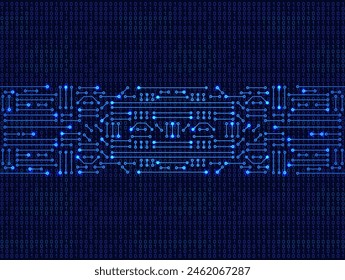 Electronic circuit frame on binary code background. High tech concept. Digital banner.