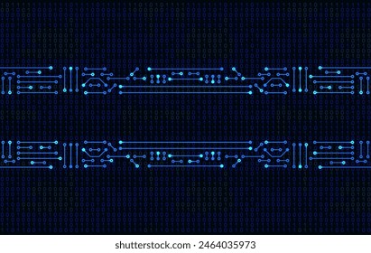Electronic circuit frame on binary code background. High tech concept. Digital banner.