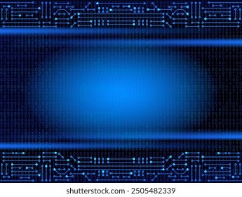 Electronic circuit frame on binary code background. High tech concept. Digital banner.