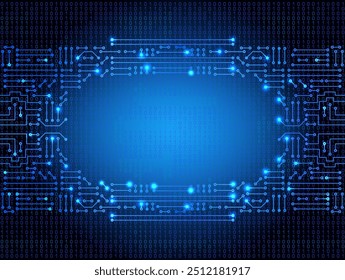 Electronic circuit frame on binary code background. High tech concept. Digital banner.