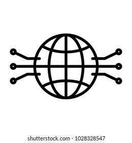 Electronic Circuit Globe Line Icon.  96x96 for Web Graphics and Apps.  Simple Minimal Pictogram. Vector