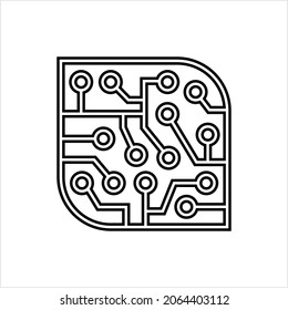 Electronic Circuit Icon, Printed Conductive Wire Traces Circuit Vector Art Illustration