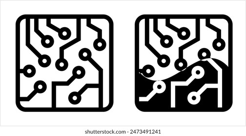 Electronic Circuit Icon, Printed Conductive Wire Traces Circuit Vector Art Illustration