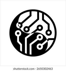 Electronic Circuit Icon, Printed Conductive Wire Traces Circuit Vector Art Illustration