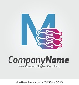 Electronic and circuit logo template. Coding school vector design. Computer science logotype