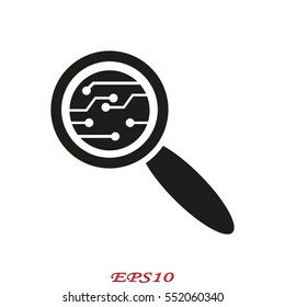electronic circuit, magnifier, icon, vector illustration eps10