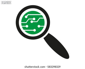 electronic circuit, magnifier, icon, vector illustration eps10