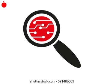 electronic circuit, magnifier, icon, vector illustration eps10