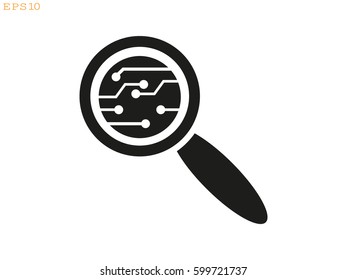 electronic circuit, magnifier, icon, vector illustration eps10
