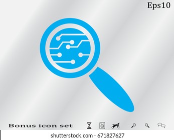 electronic circuit, magnifier, icon, vector illustration eps10