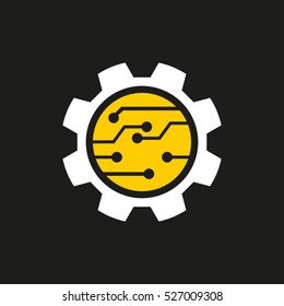 electronic circuit, micro, board, gear, repair, vector icon, eps10