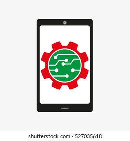 electronic circuit, micro, board, gear, repair, vector icon, eps10