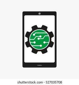 electronic circuit, micro, board, gear, repair, vector icon, eps10