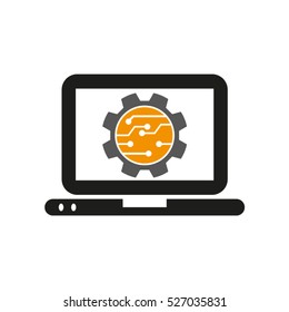 electronic circuit, micro, board, gear, repair, vector icon, eps10