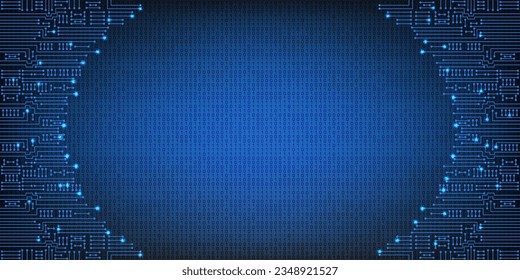 Electronic circuit on binary code background. High tech concept. Digital banner.
