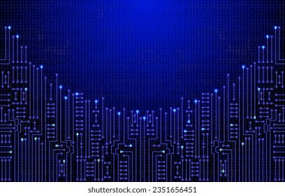 Electronic circuit on binary code background. High tech concept. Digital banner.