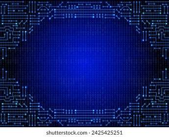 Electronic circuit on binary code background. High tech concept. Digital banner.