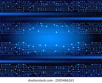 Electronic circuit on binary code background. High tech concept. Digital banner.