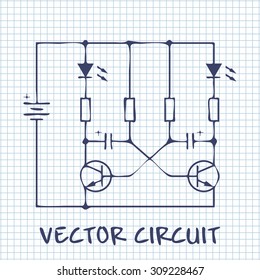 electronic circuit scheme on white squared paper sheet background