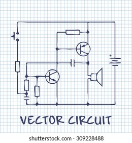 electronic circuit scheme on white squared paper sheet background