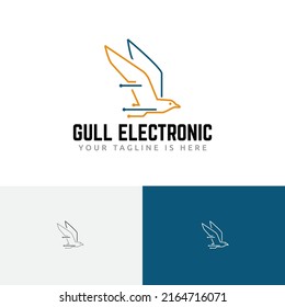 Electronic Circuit Seagull Bird Fly Computer Technology line Logo